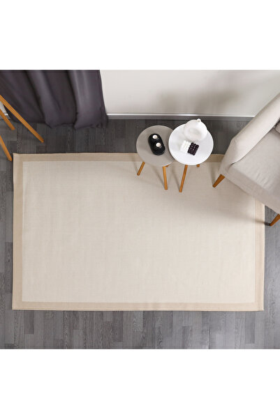 Halıstores Jüt Sisal Bej Hav ve Toz Vermeyen İskandinav Dekoratif Bordürlü Halı 9327