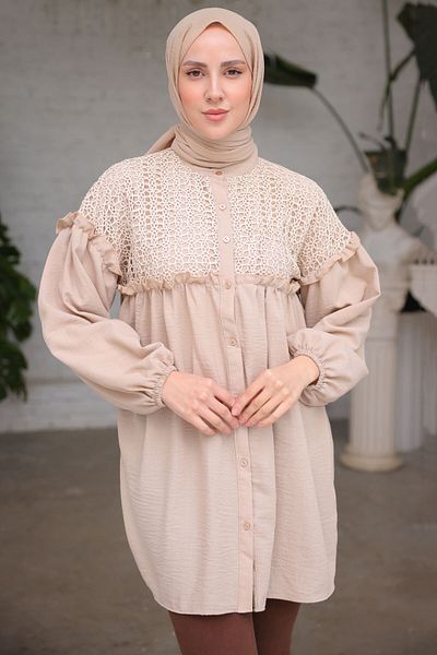 benguen 2028 Knitted Patterned Shirt Mink