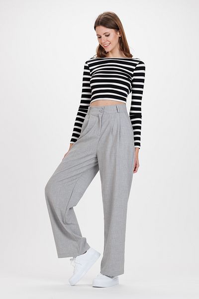 Ecrou Women's Gray 2 Pleated Front Palazzo Trousers