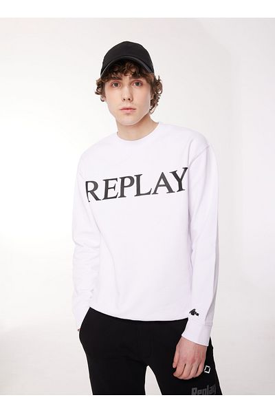 Replay Weißes Herren-Sweatshirt mit Rundhalsausschnitt – M6527 001 Weiß