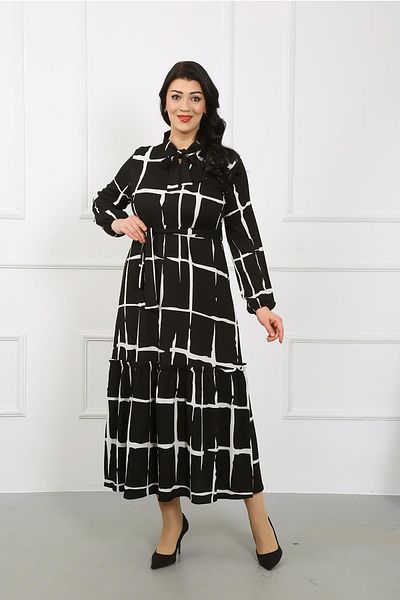 By Alba Collection Γυναικείο μαύρο μακρυμάνικο πλεκτό φόρεμα με λαιμόκοψη Lycra