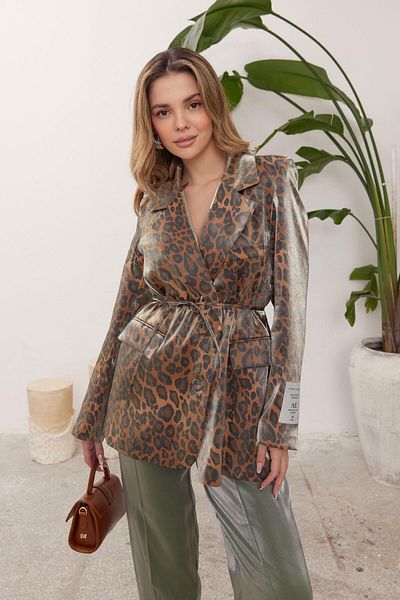 Ahel Tasarım Sesılia Leopard Pattern Jacket Set - Green
