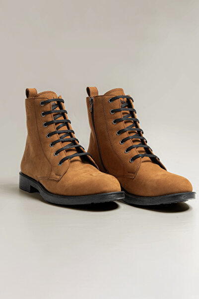 ODUNCU BABA Erkek Taba Nubuk Deri Bot – Fermuarlı, Kauçuk Tabanlı, Günlük & Resmi Kullanım