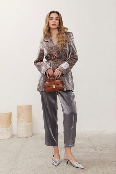 Ahel Tasarım Sesilia Leopard Pattern Jacket Set - Anthracite