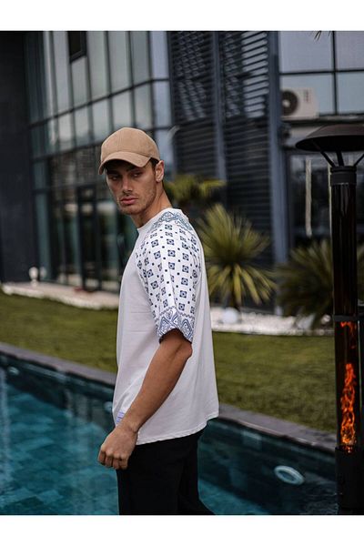 İLKCET MODA Sleeve Patterned Unisex Oversize T-shirt