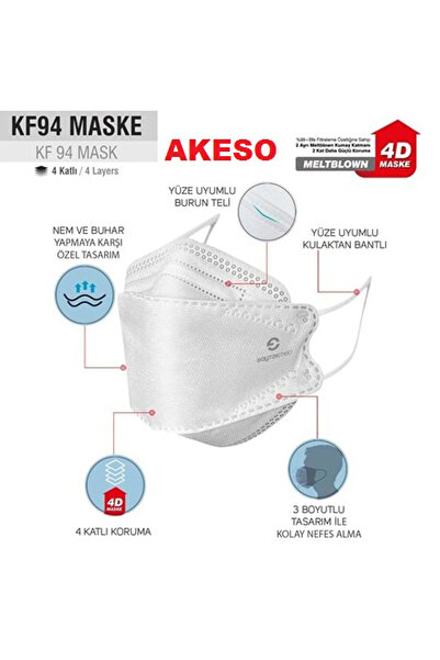 AKESO F95 (N95) Ffp2 Premium Kore Tipi Ce-Iso Sertifikalı Tek Paketli Maske 1...