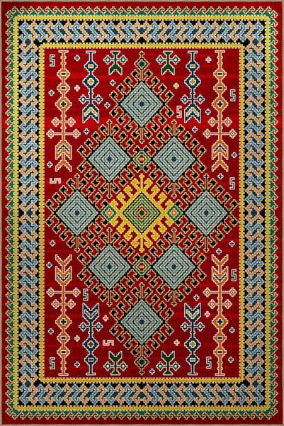 Rugs Modern Halı Traditional Decorative and Woven Base Rug with Argyle in Red...