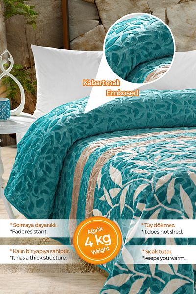 Evlen Home Collection Pătură groasă de pluș moale 4 kg Supersoft Embos Double Soft Emboss 220x240 cm FLR