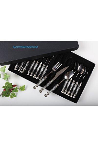 BULUTHOMEAKSESUAR 18 PARÇA KRİSTAL TATLI SETİ GÜMÜŞ