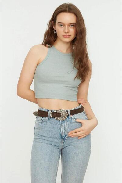 BNK Shop Дамска ребриста супер къса плетена тениска