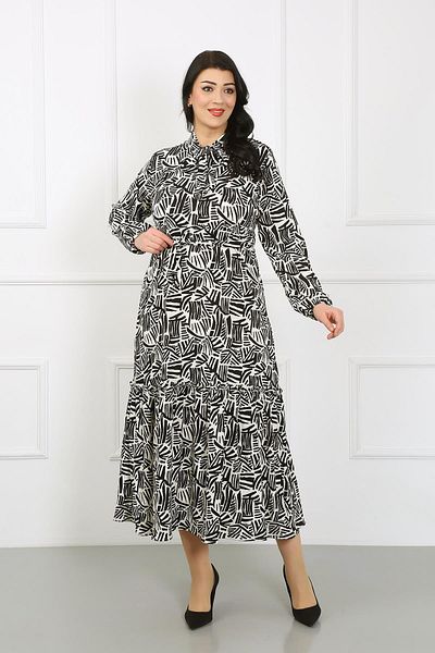 By Alba Collection Γυναικείο μαύρο μακρυμάνικο πλεκτό φόρεμα με λαιμόκοψη Lycra