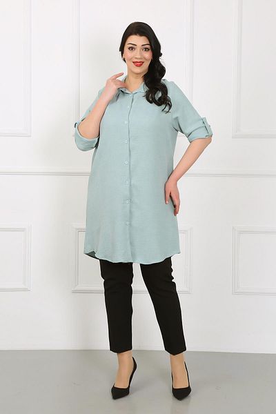 By Alba Collection Women's Mint Green Soft Linen Large Size Tunic