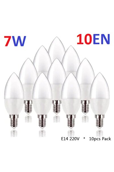 10EN 7 Watt Buji Mum Led Ampul E14 Ince Duylu 10 Adet Beyaz Işık
