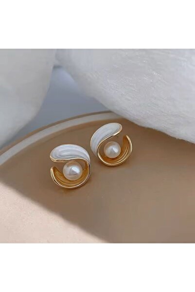 Nice For You Gümüş İğne Fransız Damla Geometrik Çivili Zarif İnci Küpe