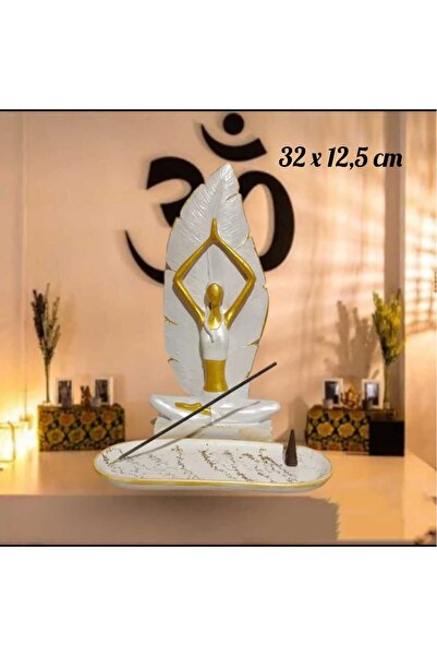 Dodemert Home Yapraklı Yoga Yapan Beyaz Kız Mumluk & Tütsülük Polyester Biblo