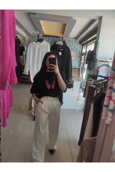 Sublime Butik Beli Cırtlı Beyaz Palazzo Pantolon