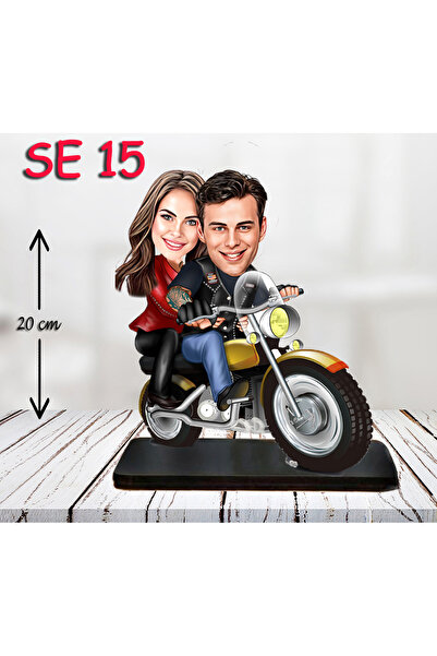 Özcan Tasarım Kişiye Özel Ahşap Biblo - Motor Kullanan Çift 2