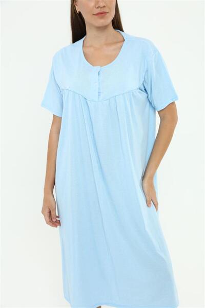 sevateks %100 PAMUK PENYE BATTAL BEDEN DÜZ RENK GECELİK DÜĞMELİ LOHUSA GECELİĞİ