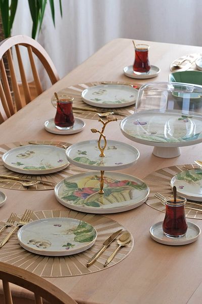 Glore Verdura Gold Gilt 27 Pieces Ceramic Tea Time Set for 6 People