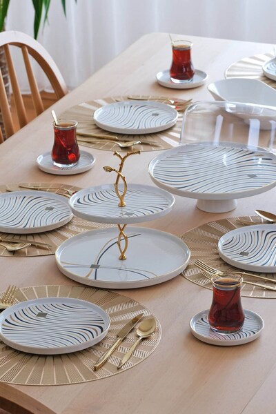 Glore Cinta Altın Yaldızlı 27 Parça 6 Kişilik Seramik Çay Zamanı takımı