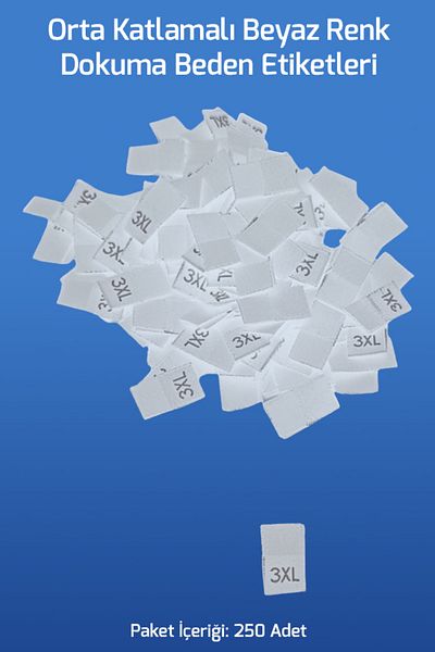 Netsan Etiket ملصقات مقاسات منسوجة باللون الأبيض متوسطة الطي XS - S - M - L - XL - XXL - 3XL