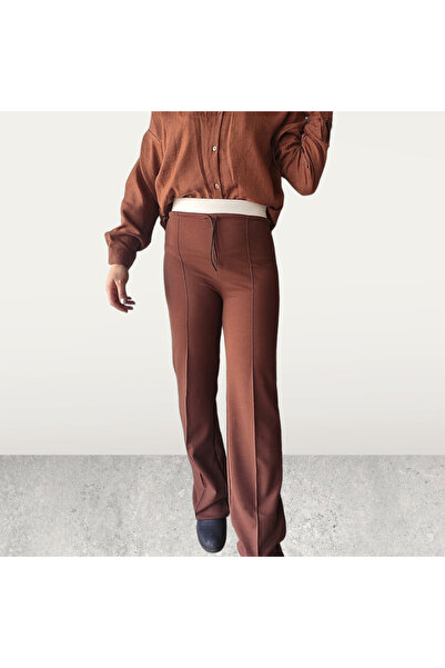 Sublime Butik Pantaloni albi din crep maro amar