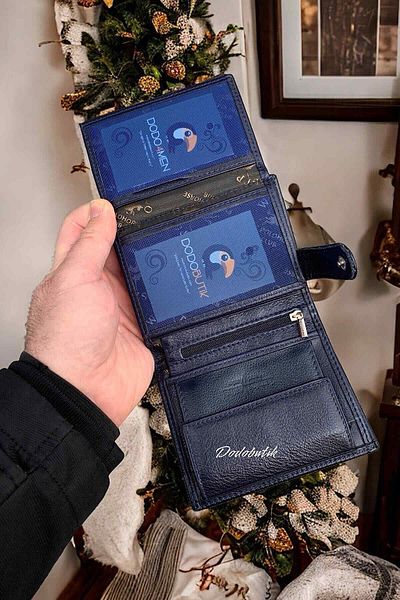 Dodo4men Ανδρικό πορτοφόλι από γνήσιο δέρμα Navy Blue (12CM X 9CM)