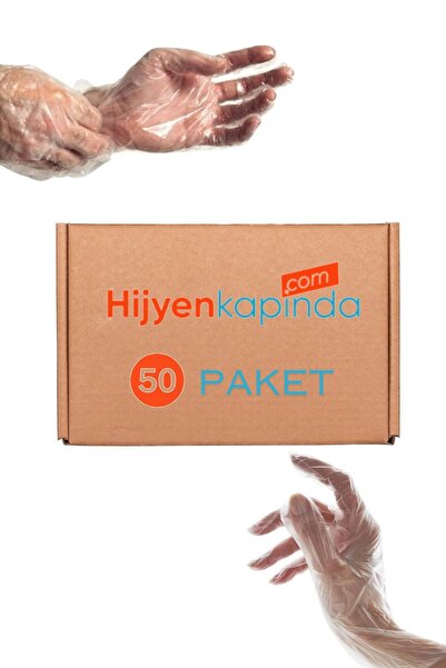 Hijyen Kapında Şeffaf Eldiven, 50 Paket Poşet Eldiven (Toplam 5.000 Adet)