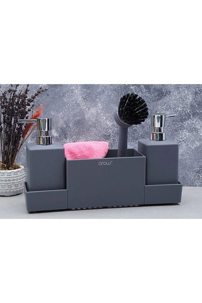 MuratogluHome Dozator de săpun lichid acrilic AROW Set de baie din 4 buc