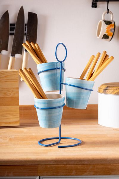 FH finehome Blue Mocha 3-Piece Presentation Cup Set with Stand