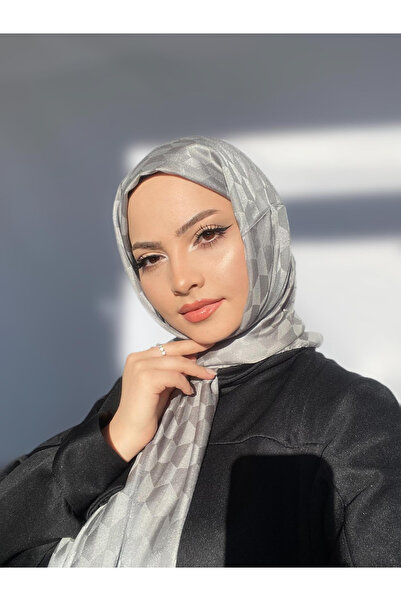 MİS İPEK شال جاكار قطن رمادي بنمط كوزا