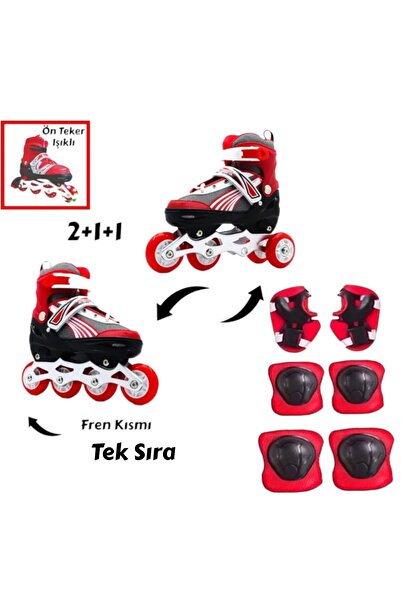 YILDIRIM OYUNCAK Silicone Roller Skates Adjustable Roller Skates Lighted Children's Skates - Set of 2 with Knee Pad and Elbow Pad Protection