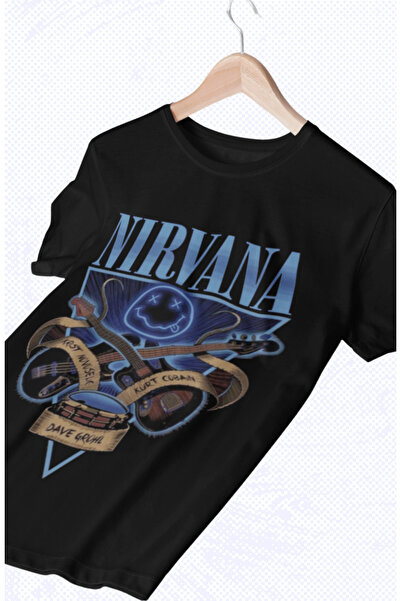 Fuddy Moda تي شيرت نيرفانا كبير الحجم للجنسين، تي شيرت بطابع روك ميتال