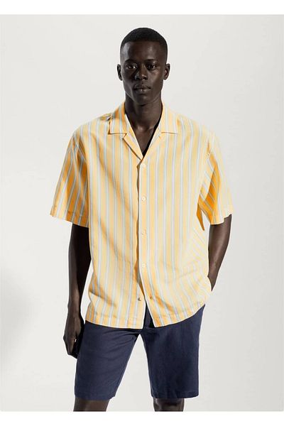 MANGO Man Striped cotton linen shirt