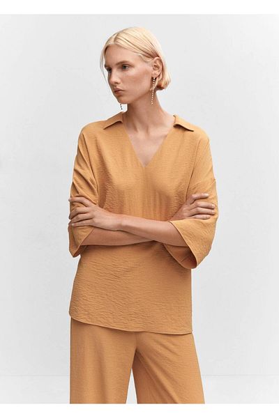 MANGO Woman Μπλούζα με γιακά με διπλό πουκάμισο