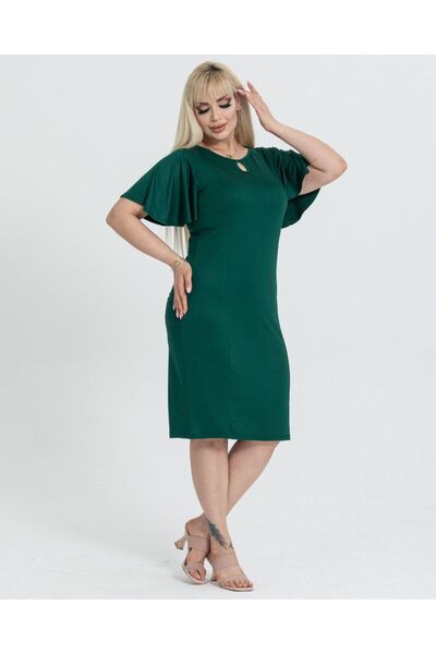 Butik Nilyam Dámské rovné šaty s motýlím rukávem větší velikosti 24037