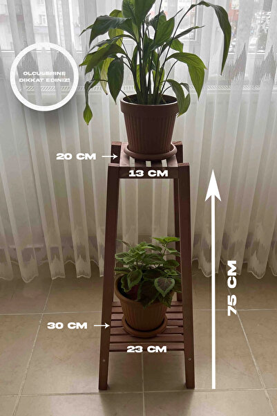 Moola رف ديكور خشبي متعدد الأغراض مكون من طبقتين، طاولة جانبية، رف وعاء زهور خشبي