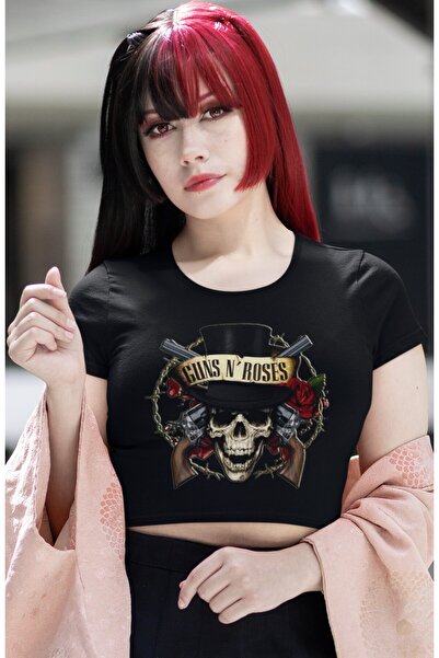 Fuddy Moda Guns N'Roses Štampano Skraćeni kroj Top, ženska bluza sa rok temom...