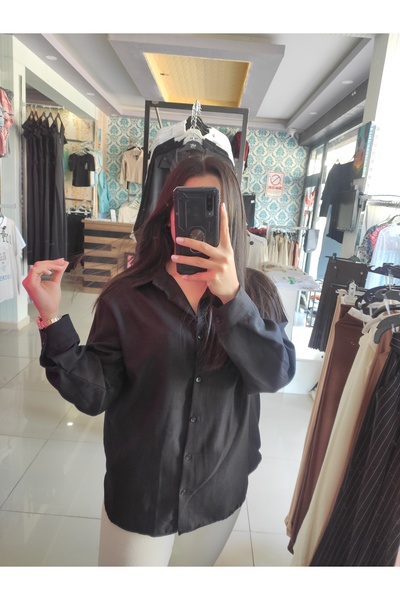 Sublime Butik Λινό μαύρο πουκάμισο χωρίς τσέπη με μακριά πλάτη