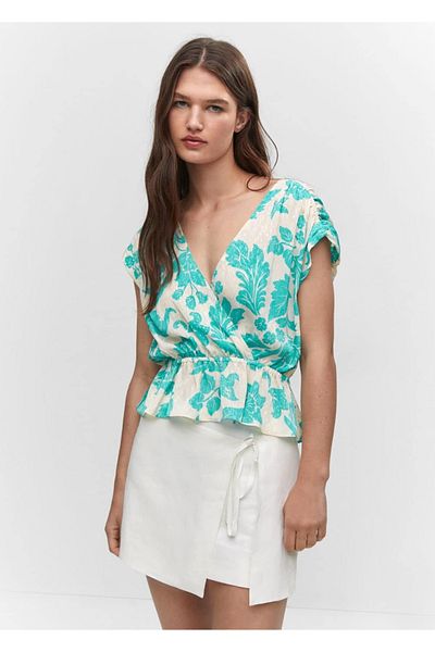 MANGO Woman Floral wrapped cut blouse