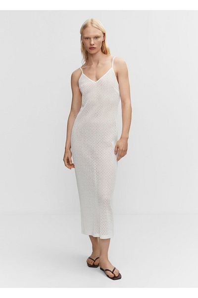 MANGO Woman Rochie lungă țesătă cu găuri