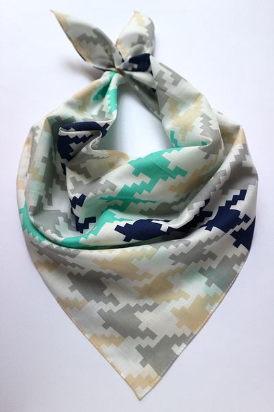 THE MOON Houndstooth Patterned Beige Cotton Scarf Bandana
