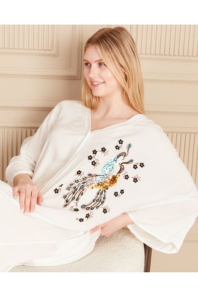 Eceyaman moda women's white back and front peacock sequin embroidery battal plus size dress