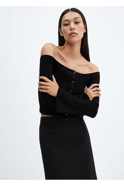 MANGO Woman Glittered Open Shoulder Cardigan