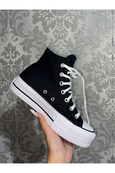 GOSSİP TEAM Pantofi sport negri, unisex, cu șireturi, cu talpă groasă, cu platformă All Star