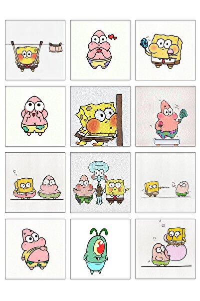Goldesing 12 Adet Kare Süngerbob Sticker Etiket Seti Planlayıcı, Defter, Lapt...