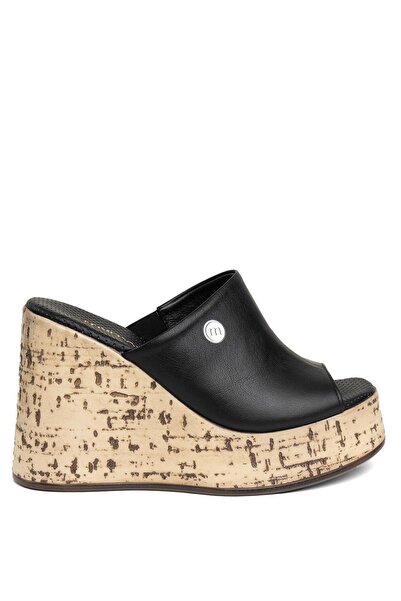 Mammamia D24YT-2110 Kadın Deri Dolgu Topuk Terlik Siyah