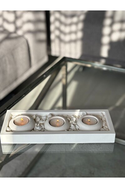ESS Candles & Decoration ESS Tabaklı 3'lü Beton Tealight Mumluk Seti