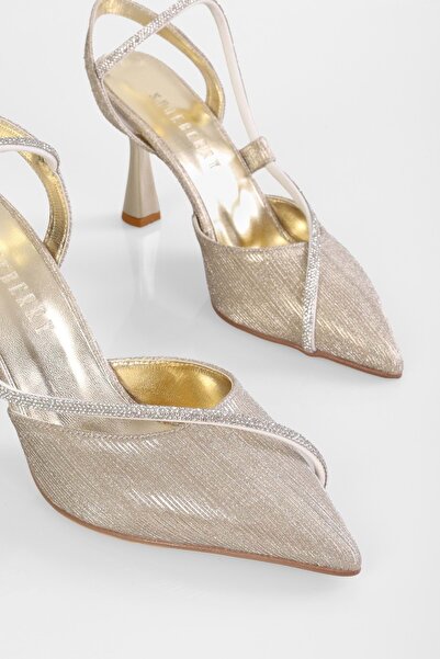 Shoeberry Pantofi cu toc de piatră cu sclipici Jammy Gold de damă Stiletto