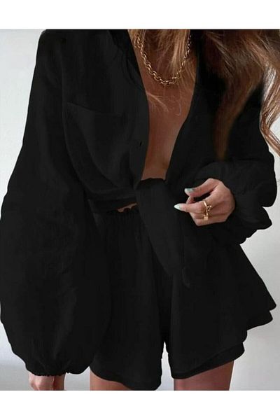 Buklemoda Linen Shorts Shirt Bottom Top Set